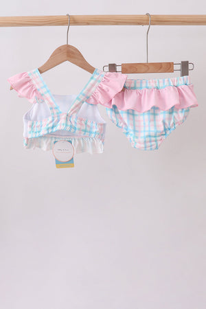 Pink Crocodile Smocked Gingham 2PC Swimsuit
