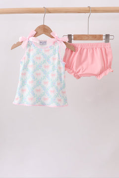 Pink Floral Bow Print Bloomer Set