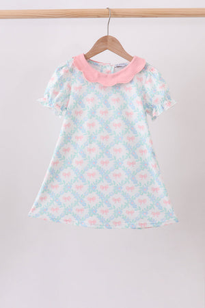 Pink Floral Bow Print Dress