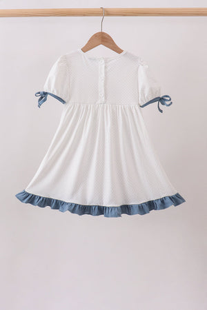 Blue Apple Crayon French Knot Ruffle Dress