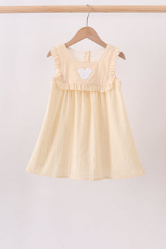 Oatmeal character french knot ruffle dress