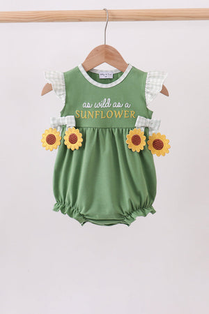 Green Sunflower Applique Ruffle Bubble