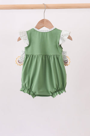 Green Sunflower Applique Ruffle Bubble