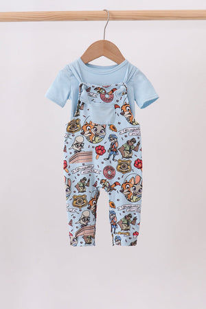 Blue character bamboo romper set