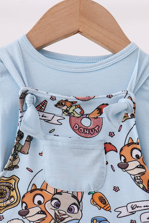 Blue character bamboo romper set