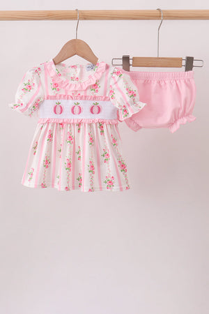 Pink Pumpkin Embroidery Ruffle Bloomer Set