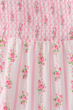 Pink Pumpkin Floral Smocked Mom Dress