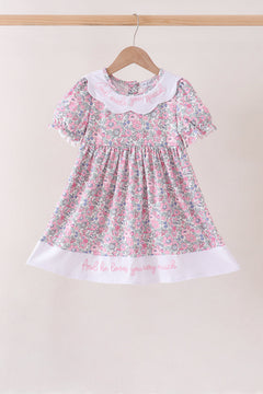 Pink Floral Embroidery Ruffle Dress