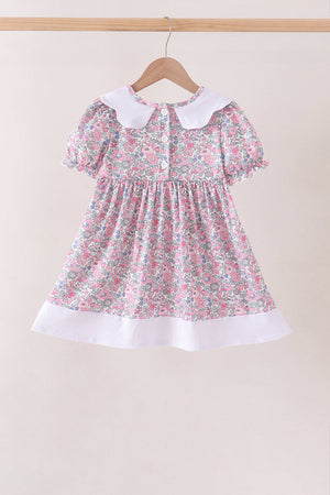 Pink Floral Embroidery Ruffle Dress