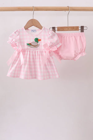Pink Mallard Applique Gingham Bloomer Set