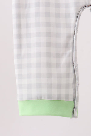 Green Hocus pocus french knot gingham romper