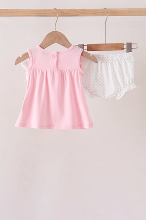 Pink Pumpkin Bow Embroidery Ruffle Bloomer Set