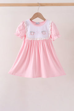 Pink Pumpkin Bow Embroidery Ruffle Dress