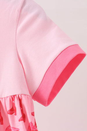 Pink Cowgirl Boots Embroidery Dress