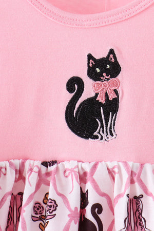 Pink Cat Embroidery Ruffle Bubble