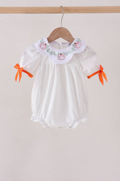 Orange Pumpkin Bow Embroidery Bubble
