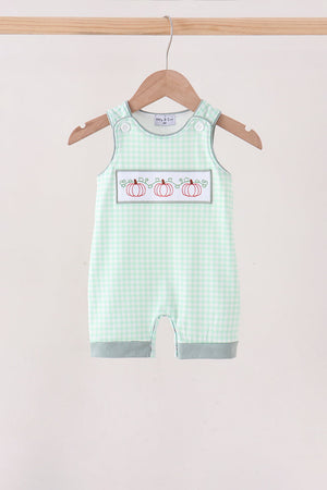 Green Pumpkin Embroidery Gingham Jon Jon