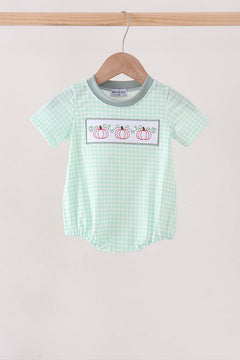 Green Pumpkin Embroidery Gingham Bubble