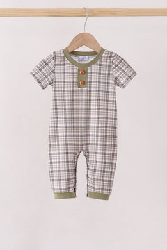 Oat Olive Plaid Romper