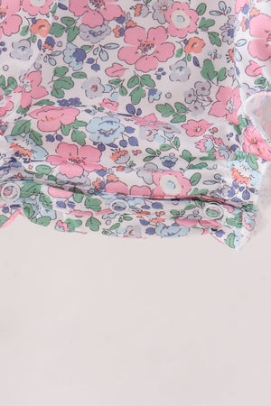 Blue Floral Smocked Ruffle Bubble
