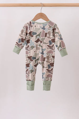 Camouflage Hunting Bamboo Zipper Romper