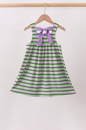 Purple witch embroidery bow stripe dress