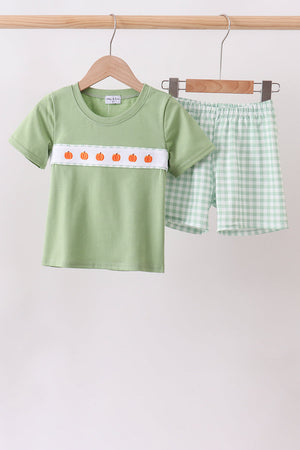 Green Pumpkin Embroidery Shorts Set