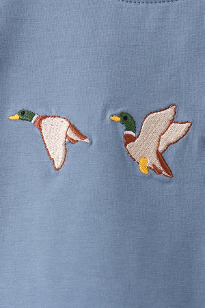 Teal Duck Embroidery Gingham Pants Set