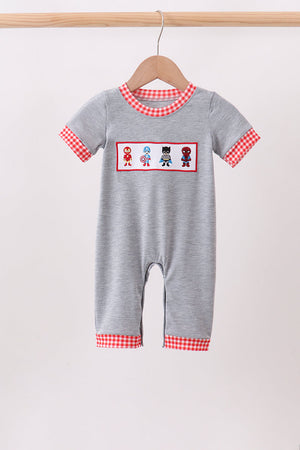 Grey character embroidery romper