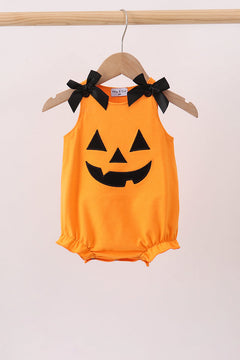 Orange Jack-O-Lantern Applique Bow Bubble
