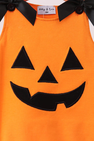 Orange Jack-O-Lantern Applique Bow Bubble