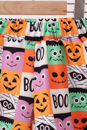 Orange Jack-O-Lantern Applique Ruffle Shorts Set