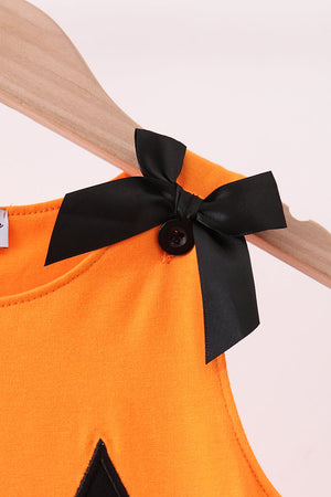 Orange Jack-O-Lantern Applique Ruffle Dress