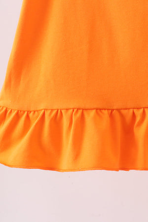 Orange Jack-O-Lantern Applique Ruffle Dress