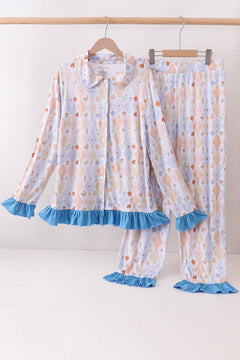 Blue Chicken Bow Bamboo Mom Pajama Pants Set