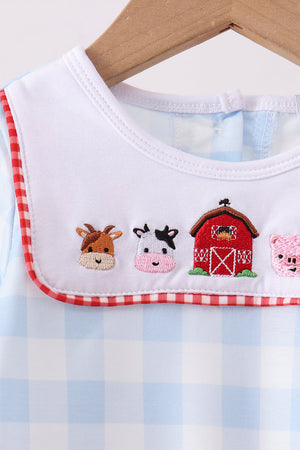Blue Farm Embroidery Gingham Romper