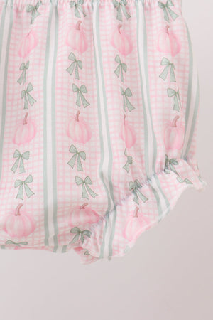 Sage Pumpkin Bow Embroidery Bloomer Set