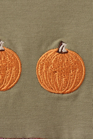 Camel Pumpkin Embroidery Plaid Dress