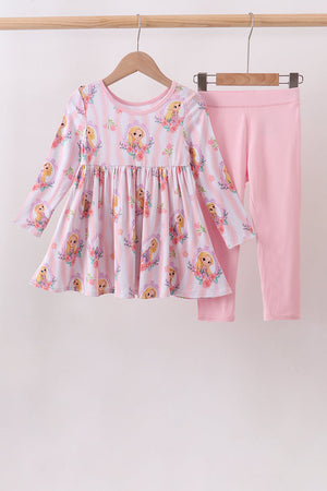 Pink princess floral stripe bamboo pants set