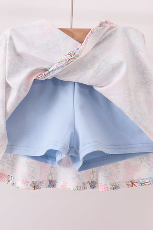 Blue Bow Lace Skorts Set
