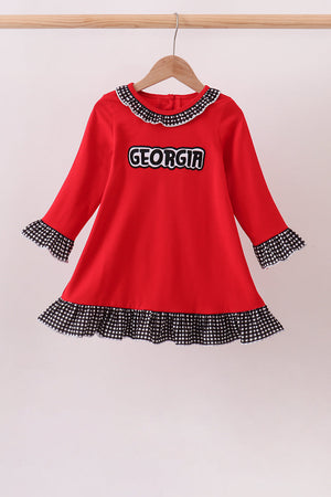 Red Georgia Embroidery Ruffle Dress