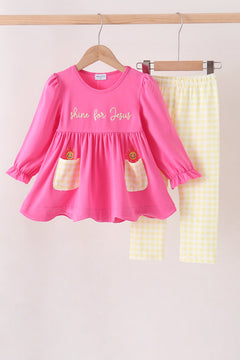Pink shine for jesus embroidery pocket pants set