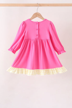 Pink shine for jesus embroidery pocket ruffle dress