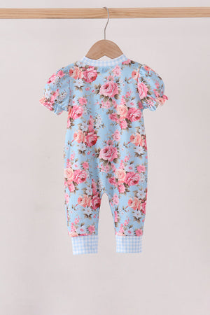 Blue rose floral ruffle romper