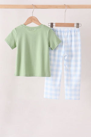 Blue Pumpkin Embroidery Gingham pants Set