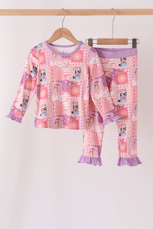 Purple christmas bluey bamboo ruffle pajama set