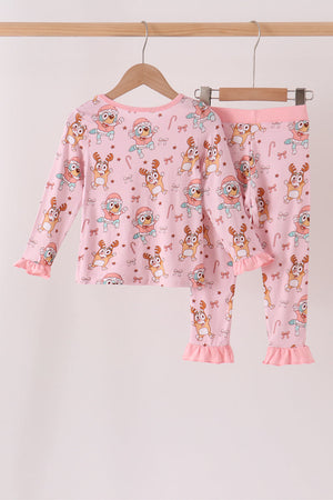 Pink bluey bamboo ruffle pants set