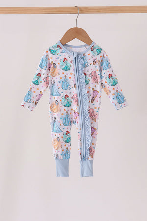 Blue princess ruffle bamboo romper