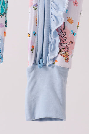 Blue princess ruffle bamboo romper