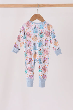 Blue princess ruffle bamboo romper